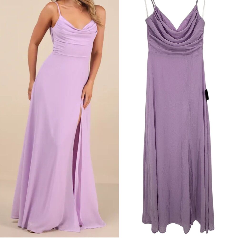 Lulus Cowl Neck Maxi Dress S Lavender Purple Notorious Poise Y2K Lace Feminine